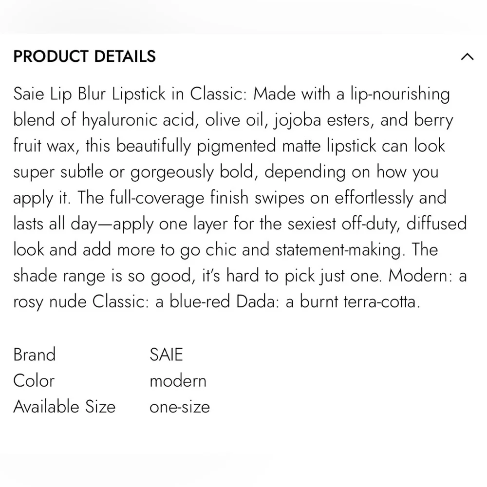 Saie Lip Blur Matte-Blurring Lipstick in Modern  (BNIB)